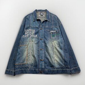 VTG PELLE PELLE Marc Buchanan Denim Jean Jacket Men XL Y2K Distressed 1978